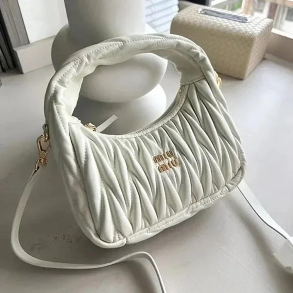 Miu Miu White Quilted Shoulder Bag with Gold Accent